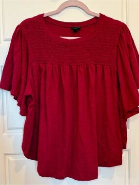 Women's Wine Smocked Yoke Top
